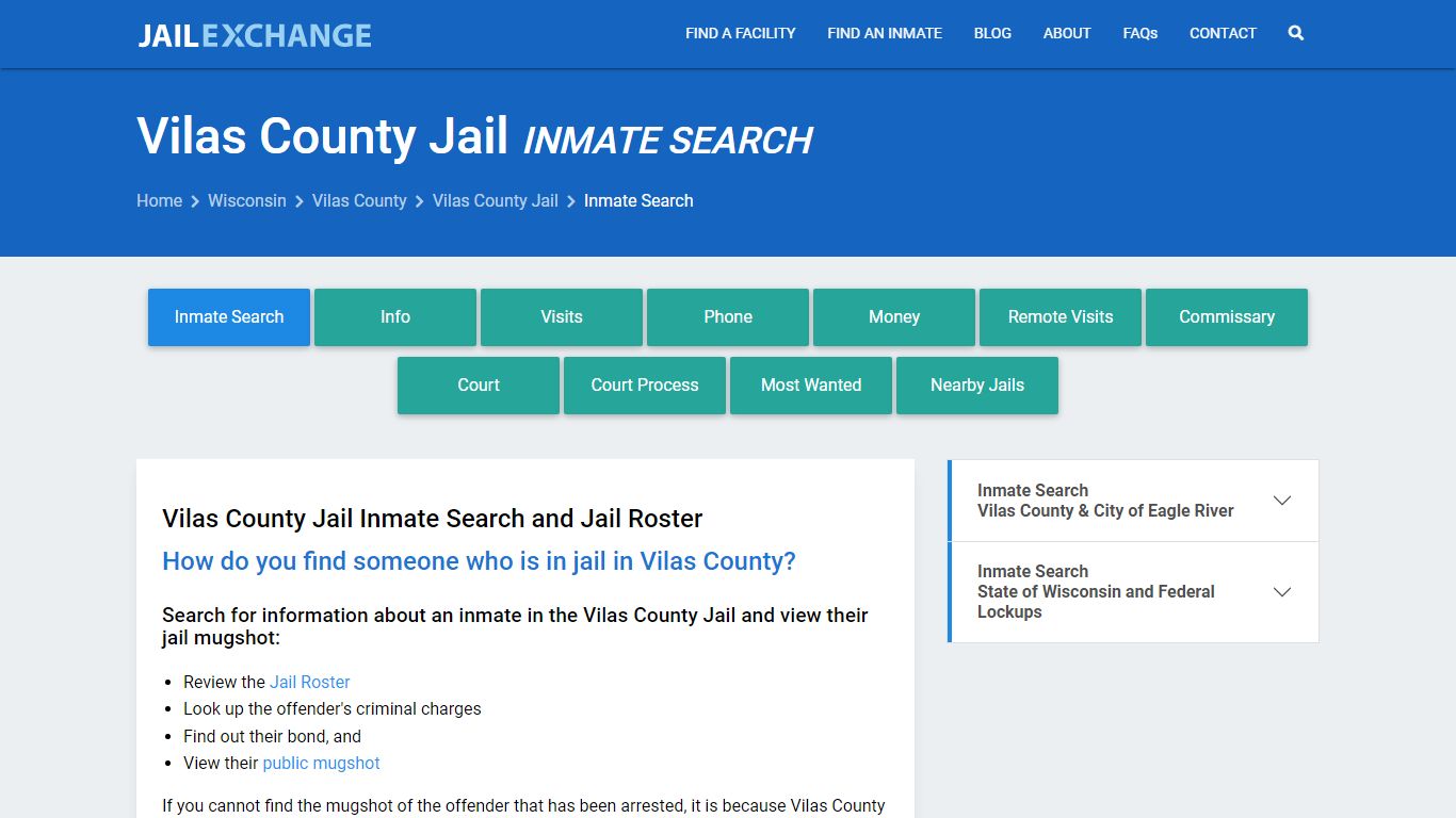 Inmate Search: Roster & Mugshots - Vilas County Jail, WI