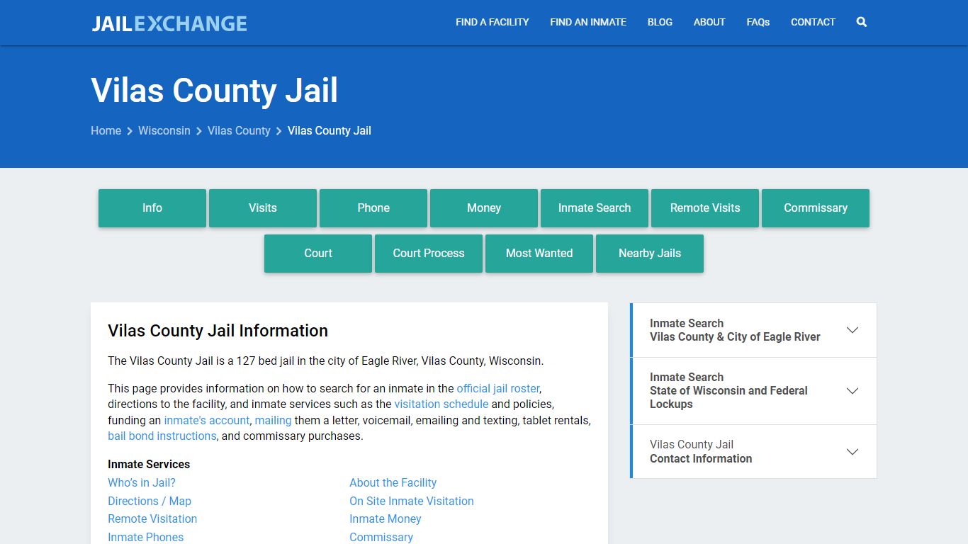 Vilas County Jail, WI Inmate Search, Information